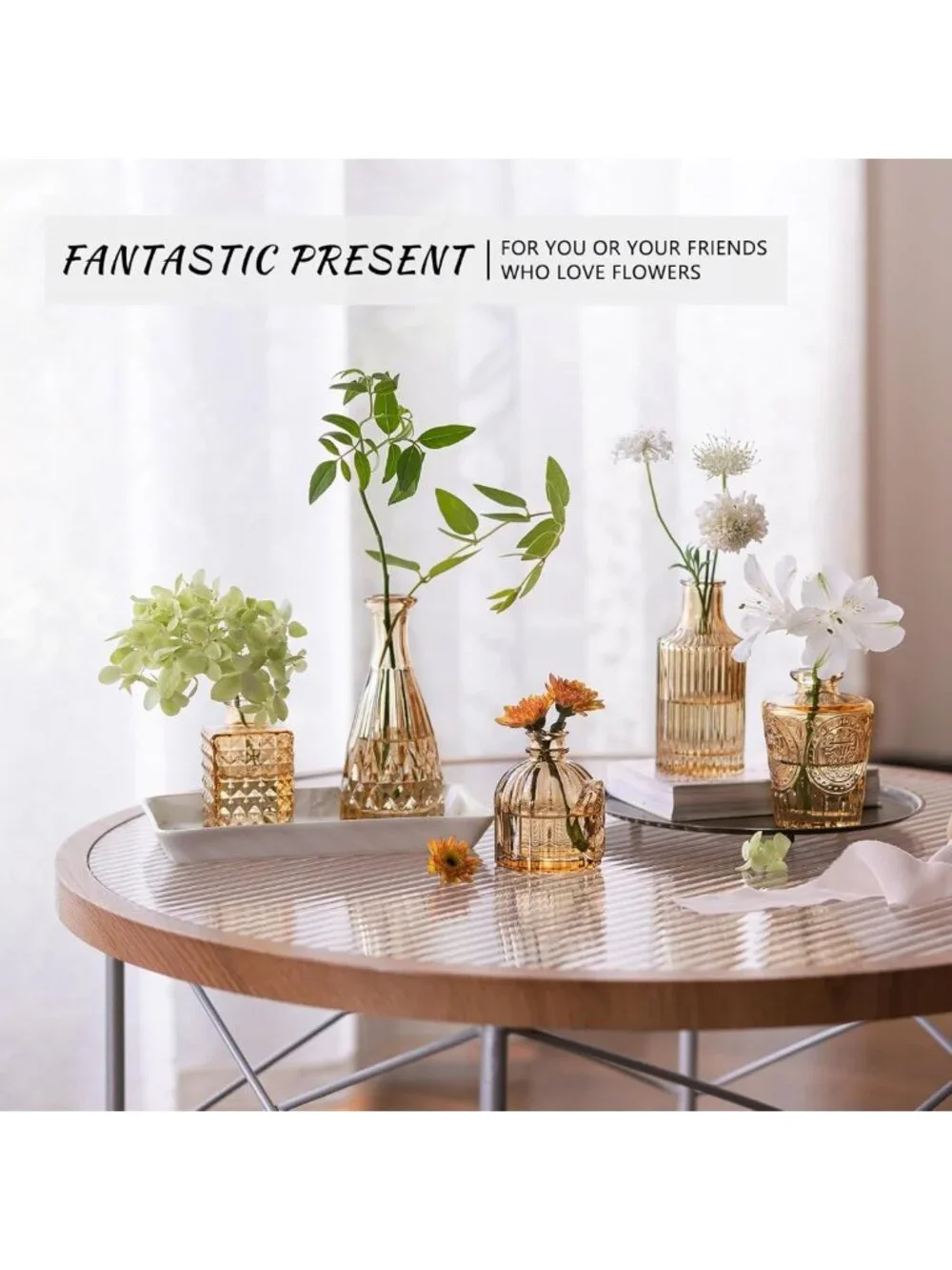 Set of 12 Small Gold Amber Glass Bud Vases - Elegant Flower Decor for Home